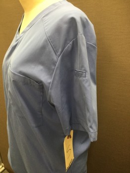 MEDELITA, Blue, Polyester, Solid, Short Sleeves, V-neck, 1 Pocket,