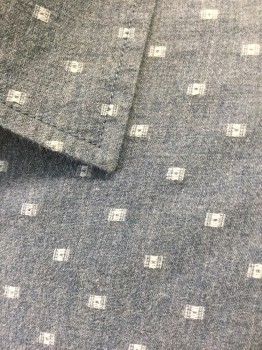 KATIN, Slate Blue, Cotton, Dots, Slate Blue with Dot/Squares Flocked Pattern/Texture, Short Sleeve Button Front, Collar Attached, 1 Patch Pocket at Chest