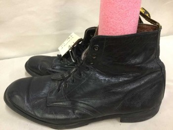 Baxter, Black, Leather, Solid, Lace, Low Stack Heel, Ankle High, Worn But Good Shape,