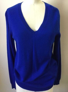 Womens, Pullover, C BY BLOOMINGDALES, Blue, Cashmere, Solid, S, V-neck, Long Sleeves,