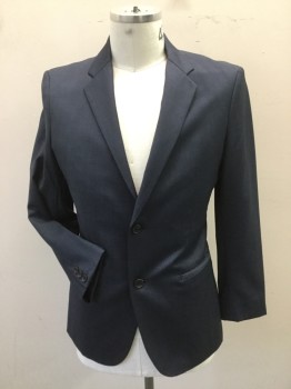 Mens, Sportcoat/Blazer, THEORY, Slate Blue, Wool, Acetate, Heathered, 40S, 2 Button Single Breasted, 2 Pocket, 2 Slits