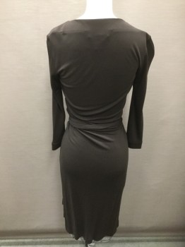 Womens, Dress, Long & 3/4 Sleeve, DVF, Espresso Brown, Polyester, Viscose, Solid, 2, Knit, Wrap Dress, Barcode Located on Underside of Wrap
