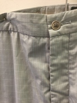 CALVIN KLEIN, Gray, Lt Gray, Polyester, Cotton, Grid , Gray with Light Gray Thin Grid Lines, Flat Front, Zip Fly, Straight Leg, Adjustable Button Tabs at Side Waist, **Double**