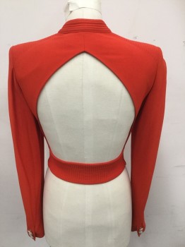 ANTONIO BERARDI, Red, Rayon, Acetate, Solid, Club Top, Pearl/Gold Button Front, Mandarin Collar, L/S, Quilted Breast Cups, Holes Above Breasts, Quilted Collar/Shoulder, Mostly Open Back