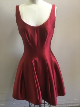 AQUA, Red, Acetate, Polyester, Solid, Red Satiny Tank Style A-line Dress, Hot Pink Lining, Back Zipper