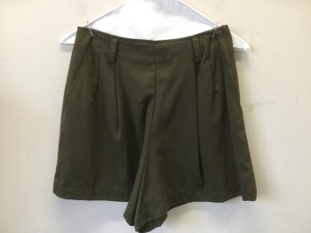 Womens, Shorts, GAP, Olive Green, Polyester, Solid, W24, Wide Leg Shorts. Left Side Seam Zipper, Single Pleat Front, 3 Pockets, Belt Loops at Waist