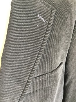 Mens, Sportcoat/Blazer, BROOKS  BROTHERS, Dk Brown, Cotton, Polyester, Solid, 40R, Corduroy with Dark Chocolate Brown Lining, Notched Lapel, Single Breasted, 2 Button Front, 3 Pockets, Long Sleeves, 1 Split Back Center Hem