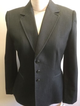 TAHARI, Charcoal Gray, Polyester, Rayon, Solid, 3 Buttons,  Notched Lapel, 2 Pockets,