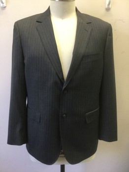 MATTARAZI UOMO, Gray, White, Wool, Stripes - Pin, Gray with White Pinstripes, Single Breasted, Notched Lapel, 2 Buttons, 3 Pockets, Solid Light Gray Satin Lining