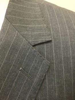 MATTARAZI UOMO, Gray, White, Wool, Stripes - Pin, Gray with White Pinstripes, Single Breasted, Notched Lapel, 2 Buttons, 3 Pockets, Solid Light Gray Satin Lining