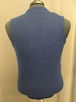 PURITAN, Navy Blue, Wool, Solid, Sweater Vest, V.neck, 5 Button Front 2 Pockets, Early 1980's