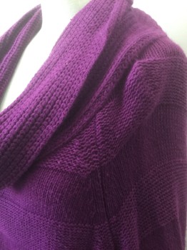 Womens, Pullover, AMBER SUN, Purple, Viscose, Nylon, Stripes - Horizontal , XS, Self Horizontal Stripes Knit, Cowl-neck, Long Sleeves, Oversized/Tunic Length