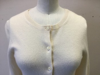 J CREW, Ivory White, Cashmere, Solid, Button Front, Long Sleeves, Crew Neck,