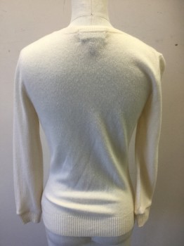 J CREW, Ivory White, Cashmere, Solid, Button Front, Long Sleeves, Crew Neck,