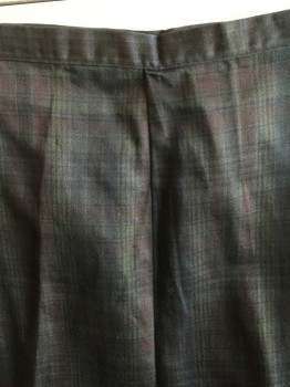 Womens, Pants, FOX 31-RIGHT.. ALICE, Forest Green, Olive Green, Brown, Navy Blue, Faded Black, Cotton, Polyester, Plaid, W. 32, Mute Colors, 7/8" Waistband, Side Zip, 2 Side Pockets