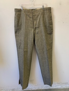 Mens, Suit, Pants, SIAM COSTUMES MTO, Beige, Black, Cotton, Speckled, Stripes - Vertical , I:Open, W:40, F.F, Bttn Fly, 4 Pockets, Belt Loops, Suspender Buttons at Inside Waist,