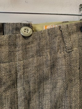 Mens, Suit, Pants, SIAM COSTUMES MTO, Beige, Black, Cotton, Speckled, Stripes - Vertical , I:Open, W:40, F.F, Bttn Fly, 4 Pockets, Belt Loops, Suspender Buttons at Inside Waist,
