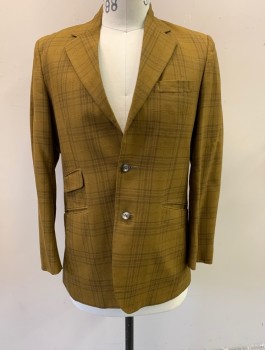Mens, Blazer/Sport Co, ALEXANDRE, Moss Green, Black, Brown, Wool, Plaid, 36R, Notched Lapel, Single Breasted, Button Front, 2 Buttons, 3 Pockets,