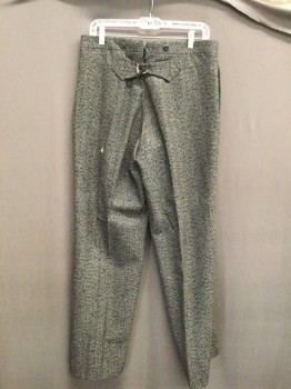 Mens, Suit, Pants, 1890s-1910s, MTO, Black, Navy Blue, Gray, White, Wool, Speckled, 34/30, Flat Front, Button Fly, Back Strap, Suspender Buttons,