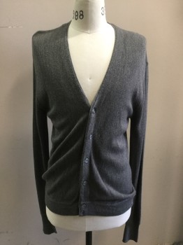 Mens, Cardigan Sweater, CYPRESS LINKS, Heather Gray, Acrylic, Solid, S, Button Front, Long Sleeves, Ribbed Knit Waistband/Cuff