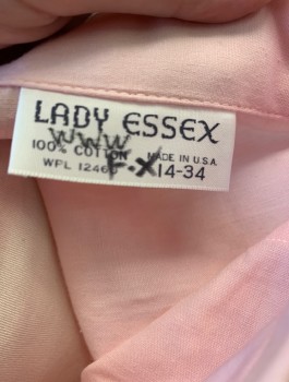 LADY ESSEX, Lt Pink, Cotton, Solid, Sleeveless, Button Front, Collar Attached,