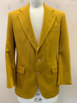 Mens, Sportcoat/Blazer, BOTANY 500, Mustard Yellow, Wool, Solid, 40R, Notched Lapel, Single Breasted, Button Front, 2 Buttons, 3 Pockets