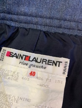 SAINT LAURENT, Slate Blue, Wool, Solid, 1" Wide Self Waistband, Double Pleated, Straight Fit, Knee Length, Button Front, 2 Side Pockets