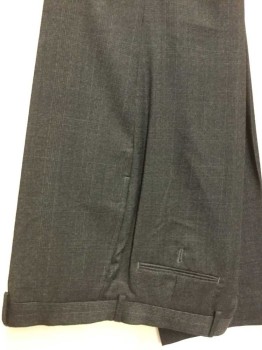 CALVIN KLEIN, Charcoal Gray, Charcoal Gray, Wool, Plaid, Flat Front,