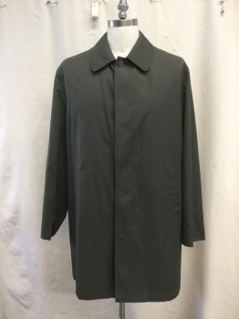Mens, Coat, Trenchcoat, N/L, Moss Green, Cotton, Nylon, Solid, 40R, Hidden Button Front, Collar Attached, Long Sleeves, 2 Pockets, Button Sleeve Placket *Missing Liner*