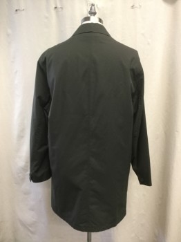 Mens, Coat, Trenchcoat, N/L, Moss Green, Cotton, Nylon, Solid, 40R, Hidden Button Front, Collar Attached, Long Sleeves, 2 Pockets, Button Sleeve Placket *Missing Liner*