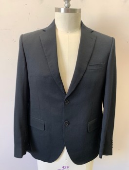 ANTICA SARTORIA, Black, Wool, Solid, Single Breasted, Notched Lapel, 2 Buttons, 3 Pockets, Hand Picked Stitching on Lapel and Pockets,
