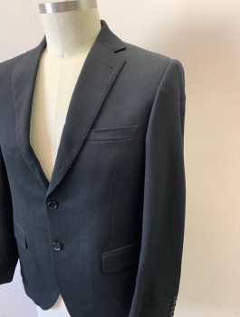 ANTICA SARTORIA, Black, Wool, Solid, Single Breasted, Notched Lapel, 2 Buttons, 3 Pockets, Hand Picked Stitching on Lapel and Pockets,