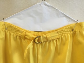 Womens, Shorts, TAKE 1, Yellow, Polyester, Cotton, Solid, M/L, 1" Elastic Waistband, with  Belt Hoops, Short Belt with  2 D-ring Gold Buckle Front Center,