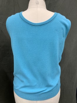 MAINELINER, Sky Blue, Polyester, Solid, Pull On, Scoop Neck, Sleeveless, Rib Knit Trim Neck and Waistband, Openwork at Neck, Stretch Sweater Knit