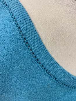 MAINELINER, Sky Blue, Polyester, Solid, Pull On, Scoop Neck, Sleeveless, Rib Knit Trim Neck and Waistband, Openwork at Neck, Stretch Sweater Knit