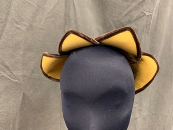 Womens, Hat, MAISON BLANCHE, Yellow, Brown, Wool, Solid, O/S, Yellow Felted Wool Panels in the Shape of Flower Petals, Brown Velvet Trim,