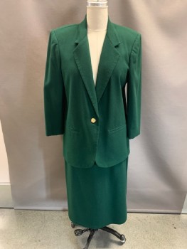 Womens, 1980s Vintage, Suit, Jacket, SAVANNAH, Forest Green, Wool, B:40, Notched Lapel, Single Breasted, 1 Bttn, 2 Pckts