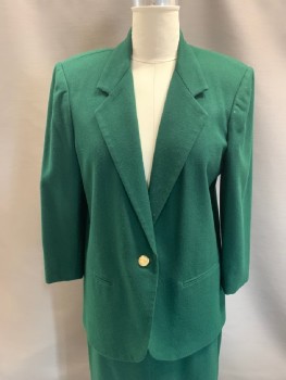 Womens, 1980s Vintage, Suit, Jacket, SAVANNAH, Forest Green, Wool, B:40, Notched Lapel, Single Breasted, 1 Bttn, 2 Pckts