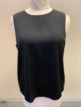 Womens, Shell, THEORY, Black, Silk, Elastane, Solid, L, Sleeveless, Round Neck, Pullover, Hook and Eye at Back of Neck