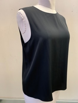 Womens, Shell, THEORY, Black, Silk, Elastane, Solid, L, Sleeveless, Round Neck, Pullover, Hook and Eye at Back of Neck