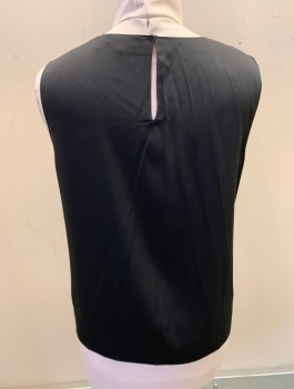 THEORY, Black, Silk, Elastane, Solid, Sleeveless, Round Neck, Pullover, Hook and Eye at Back of Neck