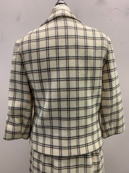 Womens, 1960s Vintage, Suit, Jacket, NL, Beige, Black, Brown, Wool, Plaid, B: 36, Collar Attached, Single Breasted, Button Front, 2 Pockets, 4 Flap Pockets