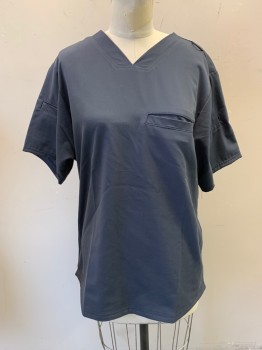 GREY'S ANATOMY , Dk Gray, Polyester, Rayon, Solid, V-neck, Pullover, Short Sleeves, 1 Breast Pocket, 1 Pocket on Each Sleeve