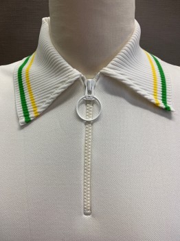 Womens, Athletic, MISS HOLLY, White, Kelly Green, Yellow, Polyester, Solid, B38, Tennis Top, Sleeveless, Zip Neck Polo 1 Pocket, Rib Knit Collar and Pocket Trim