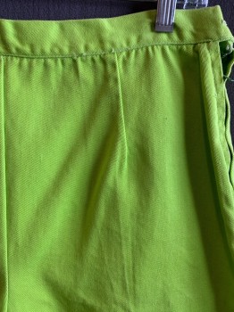 Womens, Pants, MTO, Lime Green, Cotton, Solid, W30, CAPRI, Side Zipper, Button Closure
