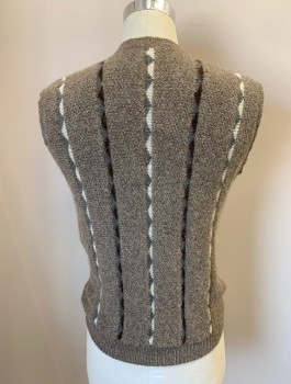 ADRIENNE VITTADINI, Brown, Off White, Wool, Heathered, Stripes, Sweater Vest, V-N, Alternating Diamond Stripes