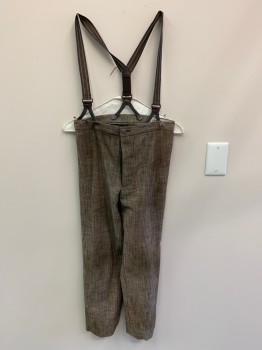 Childrens, Pants, JOHN KRISTIANSEN, Brown, Khaki Brown, Cotton, 2 Color Weave, 26/23, Button Front, With Suspenders, Belted Back