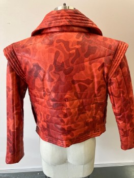 Womens, Sci-Fi/Fantasy Jacket, N/L, Orange, Red, Faux Leather, Camouflage, B36, C.A., Open Front, with Drawstring, Silk Lining, Ribbed Shoulder Trim, Side Pockets