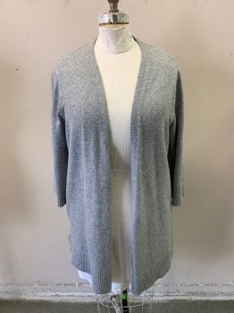 A NEW DAY, Heather Gray, Polyester, Spandex, Heathered, Long Sleeves, Shawl Collar, Tunic Length, Side Vents, Ribbed Cuffs and Hem