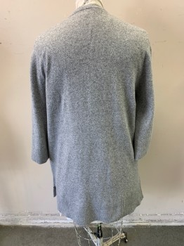 A NEW DAY, Heather Gray, Polyester, Spandex, Heathered, Long Sleeves, Shawl Collar, Tunic Length, Side Vents, Ribbed Cuffs and Hem